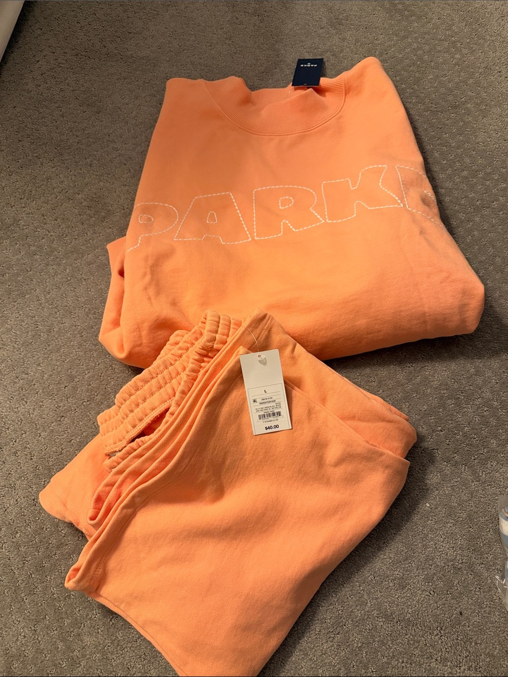 Parke x Target L/XL mockneck & L Sweatpants Set in Peach/orange